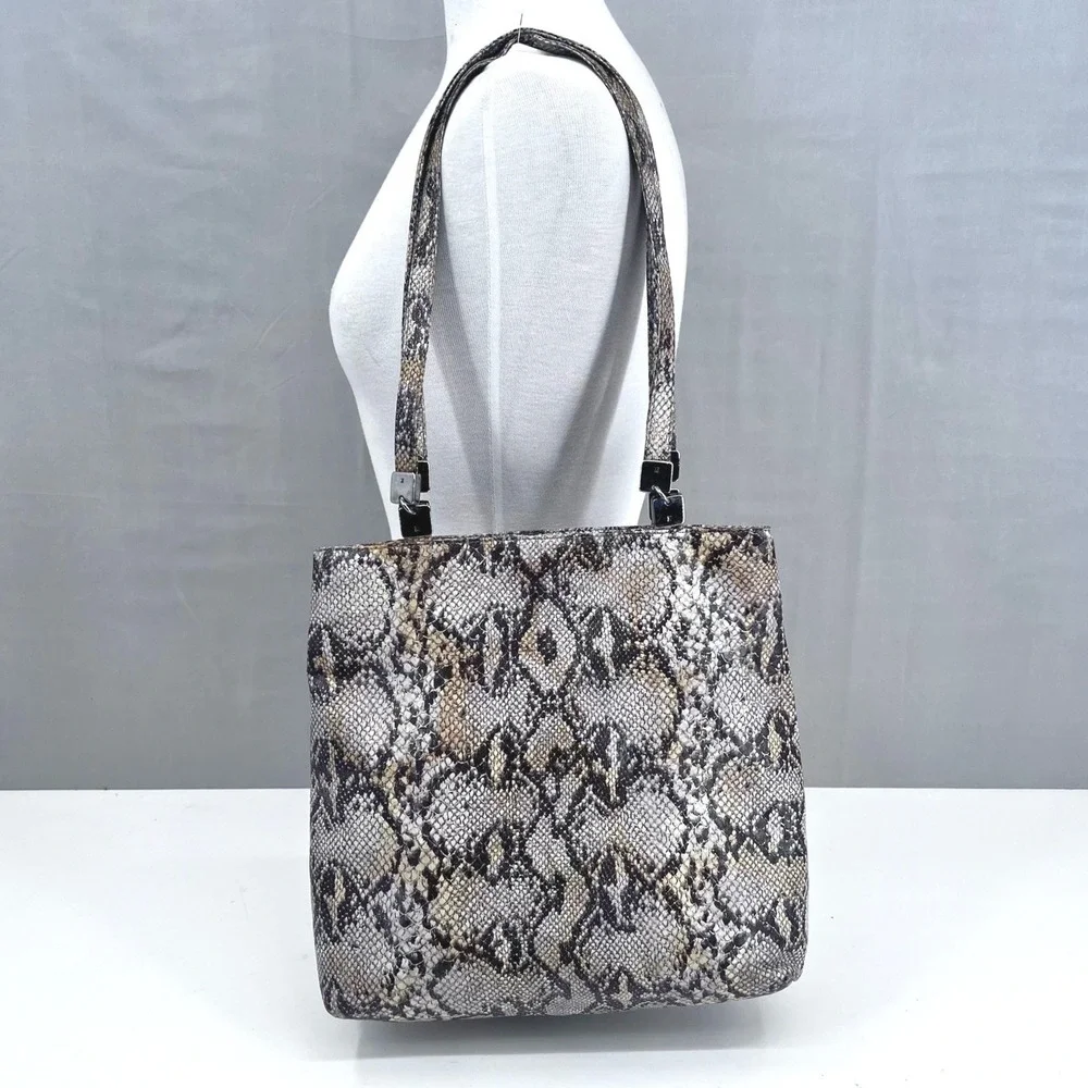 Vintage Paloma Picasso‎ Snakeskin Print Leather Shoulder Tote Bag Italy 90's